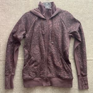 Athleta Triumph Hoodie Zip up Women SZ S Printed Smoke Brown sweatshirt jacket